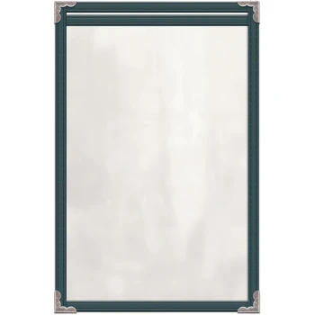 H. Risch, Inc. TES Deluxe Sewn 5 1/2" x 8 1/2" Green 2 View Vinyl Menu Cover with Silver Decorative Corners and Gloss Finish
