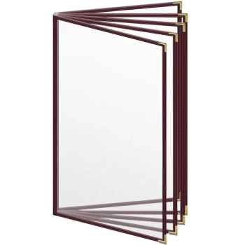 H. Risch, Inc. TE-10V Deluxe Sewn 8 1/2" x 14" Maroon 10 View Vinyl Menu Cover with Gold Smooth Corners and Matte Finish