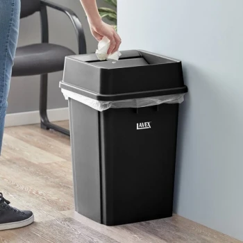 Lavex 19 Gallon Black Square Trash Can with Drop Shot Lid