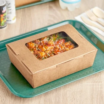 Choice Kraft Folded Paper #3 Take-Out Container with Window 7 3/4" x 5 1/2" x 2 1/2" - 160/Case