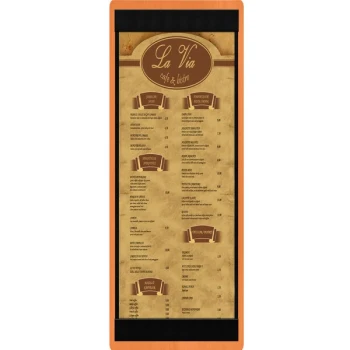 Menu Solutions WDSTR-BD Mandarin 4 1/4" x 14" Customizable Wood Menu Board with Top and Bottom Strips