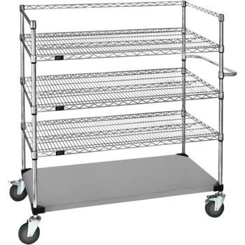 Quantum 24" x 48" x 80" Stainless Steel Medical Cart with 3 Wire Shelves and 1 Steel Shelf WRSC4-54-2448FS