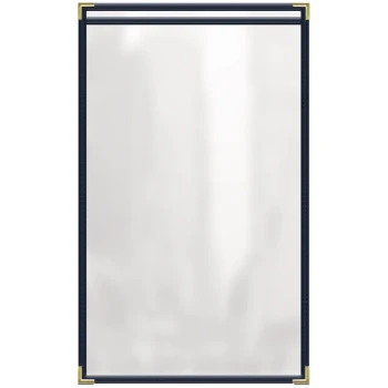 H. Risch, Inc. TES Deluxe Sewn 8 1/2" x 14" Blue 2 View Vinyl Menu Cover with Gold Smooth Corners and Gloss Finish