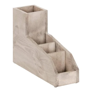 Cal-Mil Aspen 4-Section Gray-Washed Pine Wood Tea / Condiment Organizer 22705-110 - 4" x 14" x 9 1/2"