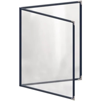 H. Risch, Inc. TED Deluxe Sewn 8 1/2" x 11" Blue 4 View Menu Cover with Silver Decorative Corners and Gloss Finish