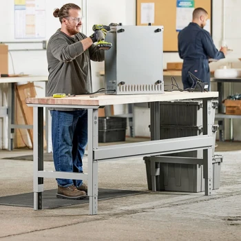 Lavex 30" x 60" Adjustable Height Heavy-Duty Workbench With Square Edge Maple Top