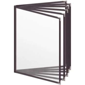 H. Risch, Inc. TE-12V Deluxe Sewn 8 1/2" x 11" Brown 12 View Vinyl Menu Cover with Silver Decorative Corners and Matte Finish