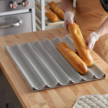 Baker's Lane 6 Loaf Glazed Aluminum Baguette / French Bread Pan - 26 inch x 2 7/16 inch x 1 inch Compartments
