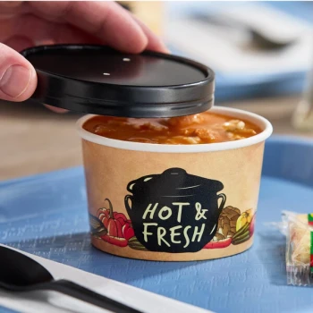Choice 8 oz. Medley Double Poly-Coated Paper Soup / Hot Food Cup with Vented Paper Lid - 250/Case