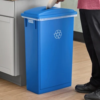 Lavex 23 Gallon Blue Slim Rectangular Recycling Can and Blue Lid with Slot