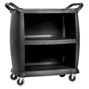 Carlisle CC2036P03 3 Shelf Black Utility / Bus Cart with Panels - 300 lb. Capacity