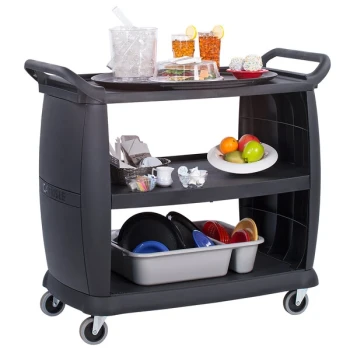 Carlisle CC224303 3 Shelf Oversized Black Utility Cart 300 lb. Capacity