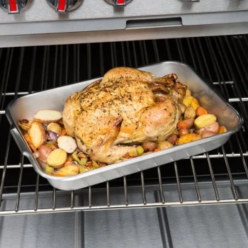 Vollrath 61250 4.75 Qt. Stainless Steel Baking and Roasting Pan with Handles - 16 1/8" x 11 1/8" x 2 1/4"