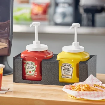 ServSense Black 2-Section Countertop Condiment Pump Organizer - 16" x 7 1/4" x 5 1/4"