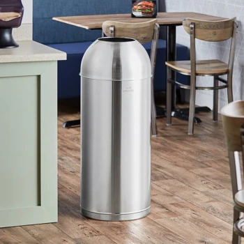 Lancaster Table & Seating 15 Gallon Stainless Steel Round Decorative Trash Can with Open Dome Lid
