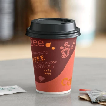 Choice 12 oz. Coffee Print Poly Paper Hot Cup and Lid - 100/Case