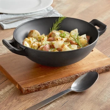 American Metalcraft MB93 82 oz. Black Round Faux Cast Iron Melamine Serving Bowl with Handles