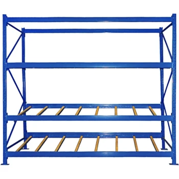 Vestil 48" x 96" x 84" Blue Steel 3-Level Carton Rack with Gravity Rollers FLOW-4-3