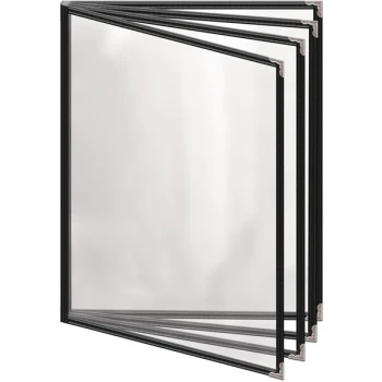 H. Risch, Inc. TEDD Deluxe Sewn 8 1/2" x 11" Black 8 View Menu Cover with Silver Decorative Corners and Gloss Finish