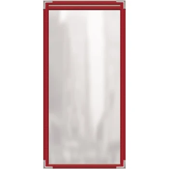 H. Risch, Inc. TES Deluxe Sewn 5 1/2" x 14" Red 2 View Vinyl Menu Cover with Silver Smooth Corners and Gloss Finish