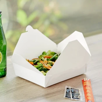 Choice White Microwavable Folded Paper #2 Take-Out Customizable Container 7 3/4" x 5 1/2" x 1 7/8" - 200/Case