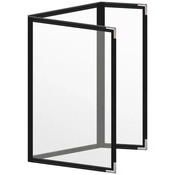 H. Risch, Inc. TEDQ Deluxe Sewn 5 1/2" x 8 1/2" Black 6 View Menu Cover with Silver Smooth Corners and Matte Finish