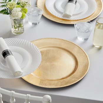 Choice 13" Round Gold Beaded Rim Plastic Charger Plate - 12/Case