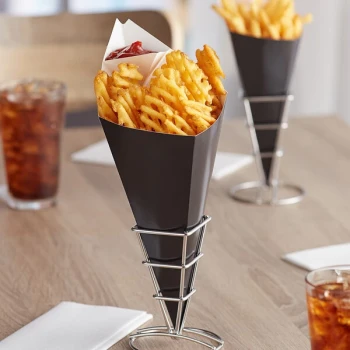 Carnival King 20 oz. Black Square Cardboard Fry Cone - 500/Case