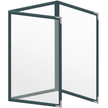 H. Risch, Inc. TET Deluxe Sewn 5 1/2" x 8 1/2" Green 6 View Foldout Vinyl Menu Cover With Silver Smooth Corners and Matte Finish