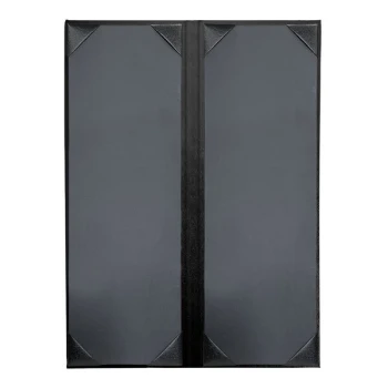H. Risch, Inc. Oakmont 4 1/4" x 14" Black 2-Panel Menu Cover with Album Style Corners