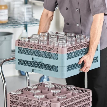 Noble Warewashing 20-Compartment Gray Full-Size Glass Rack with 1 Brown Extender