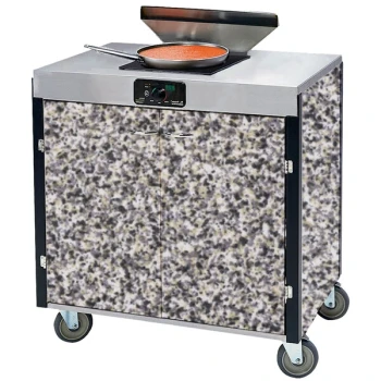 Lakeside 2065GS Creation Express™ Mobile Cooking Cart with 1 Induction Burner, 1 Filtration Unit, and Gray Sand Laminate Finish - 22" x 34" x 40 1/2"