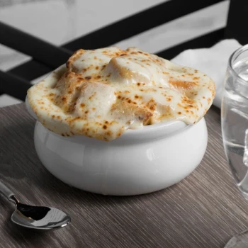 Tuxton BWS-1203 12 oz. Porcelain White China Onion Soup Crock - 12/Case