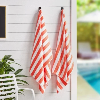 Hospeco California Cabana 30" x 70" Coral Red Stripes Ring-Spun 100% Cotton Pool Towel - 15 lb. - 4/Pack