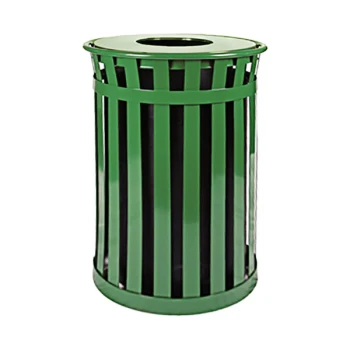 Witt Industries M3601-FT-GN Oakley Standard 36 Gallon Green Steel Round Outdoor Decorative Trash Can with Flat Top Lid