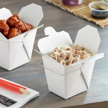 Emperor's Select 16 oz. White Paper Take-Out Container with Wire Handle - 50/Pack
