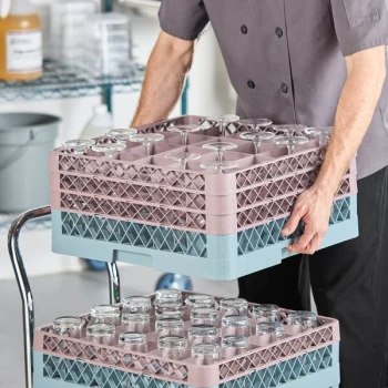 Noble Warewashing 20-Compartment Gray Full-Size Glass Rack with 3 Brown Extenders