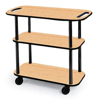 Geneva 36104-03 Rectangular 3 Shelf Laminate Tableside Service Cart with Handle Cutouts and Maple Finish - 16" x 42 3/8" x 35 1/4