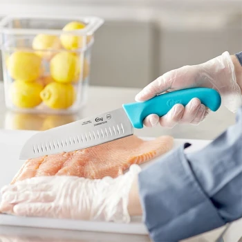 Choice 7" Santoku Knife with Granton Edge and Neon Blue Handle