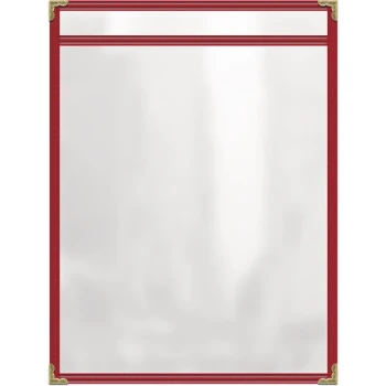H. Risch, Inc. TES Deluxe Sewn 8 1/2" x 11" Red 2 View Vinyl Menu Cover with Gold Decorative Corners and Gloss Finish