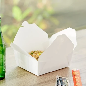 Choice White Microwavable Folded Paper #8 Take-Out Customizable Container 6" x 4 3/4" x 2 1/2" - 300/Case