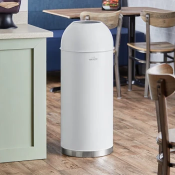 Lancaster Table & Seating 15 Gallon White Powder-Coated Metal Round Decorative Trash Can with Open Dome Lid