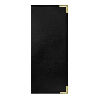 H. Risch, Inc. 4 1/4" x 11" Black Tuxedo Leather Customizable 4 View Menu Cover with Interior Pockets