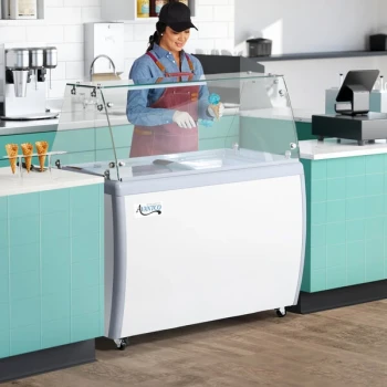 Avantco ADC-GEL-9F 49" Customizable Nine Pan Gelato Dipping Cabinet with Flat Sneeze Guard and Pans