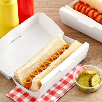 7" x 2 3/4" x 2 1/2" White Paper Clamshell Jumbo Hot Dog Container - 400/Case