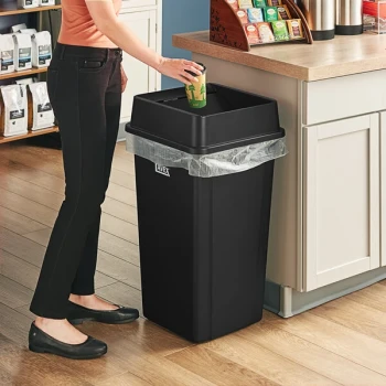 Lavex 25 Gallon Black Square Trash Can with Drop Shot Lid