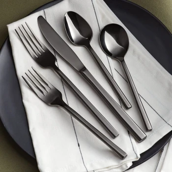 Acopa Phoenix Black 18/0 Stainless Steel Forged Flatware 5-Piece Set - Sample