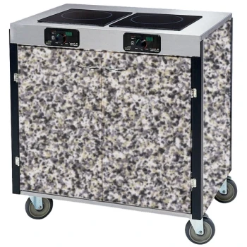 Lakeside 2075GS Creation Express™ Mobile Cooking Cart with 2 Induction Burners, 1 Filtration Unit, and Gray Sand Laminate Finish - 22" x 34" x 40 1/2"