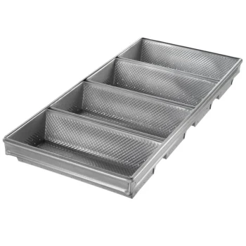 Chicago Metallic 41145 Glazed 2 lb. 4-Strap Aluminized Steel Hearth Bread Pan - 11 1/2 inch x 5 3/4 inch x 2 3/4 inch