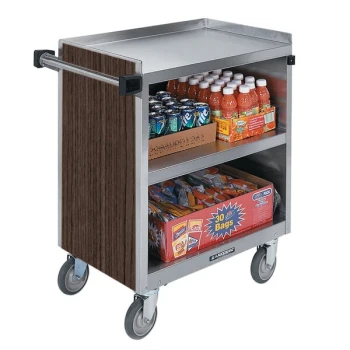 Lakeside 844W 3 Shelf Heavy Duty Stainless Steel Utility Cart with Enclosed Base and Walnut Finish - 22 1/2" x 39 5/16" x 37"